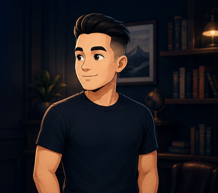 Master Tony, the animated host of The Freedom Investor Animated, in a dark study